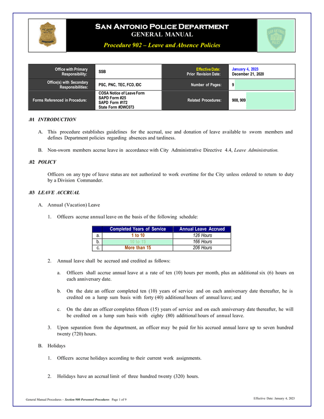 Procedure 902  Leave And Absence Policies screenshot