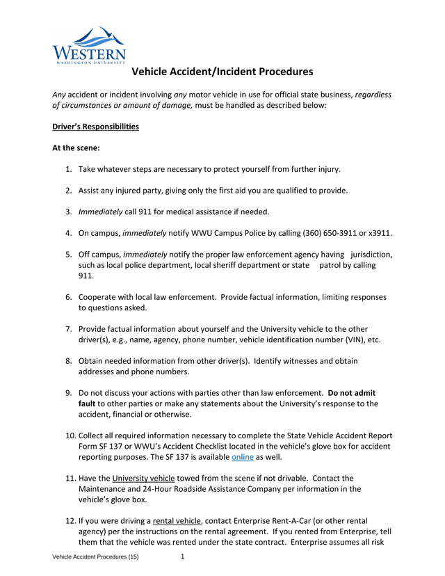Vehicle AccidentIncident Procedures screenshot