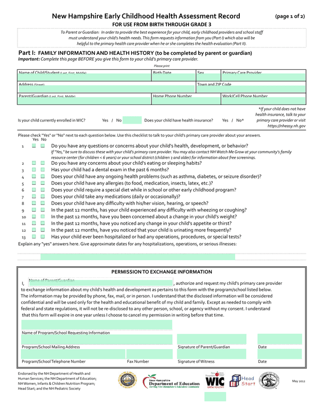 Part I Family Information And Health History screenshot