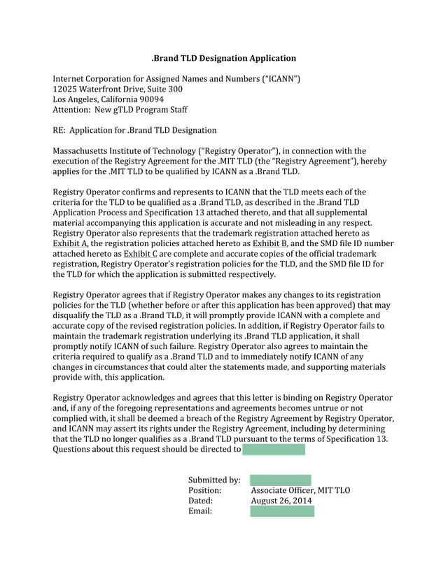 Brand TLD Designation Application screenshot