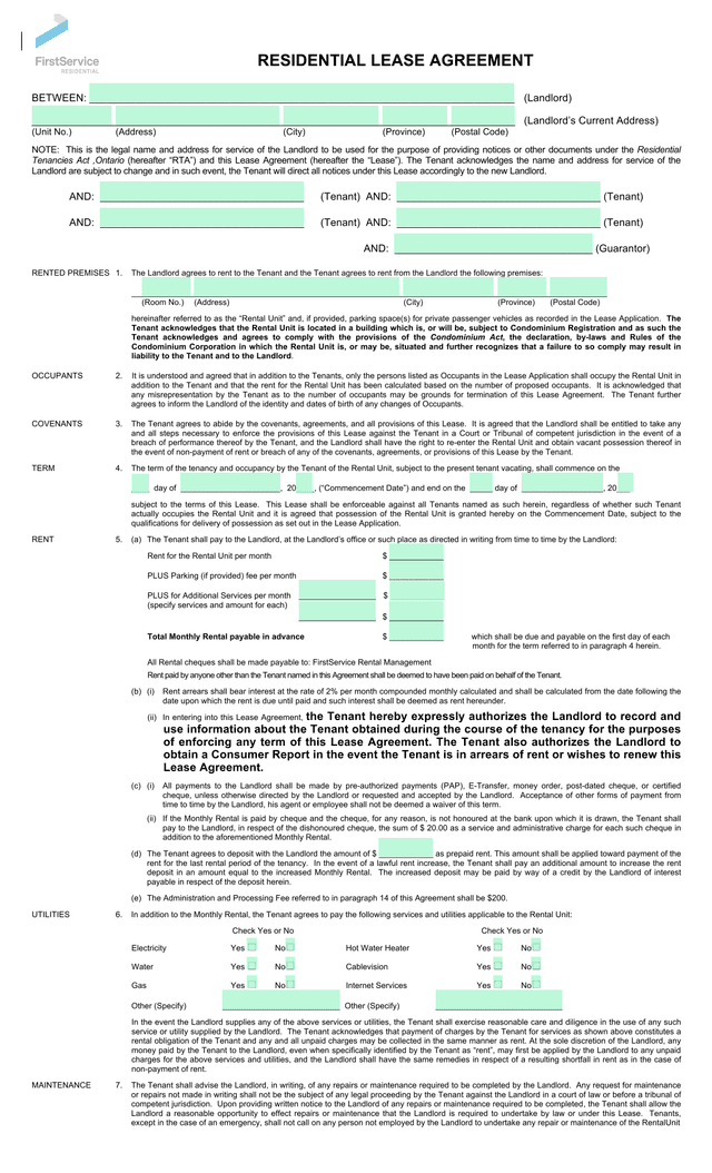 Residential Lease Agreement screenshot