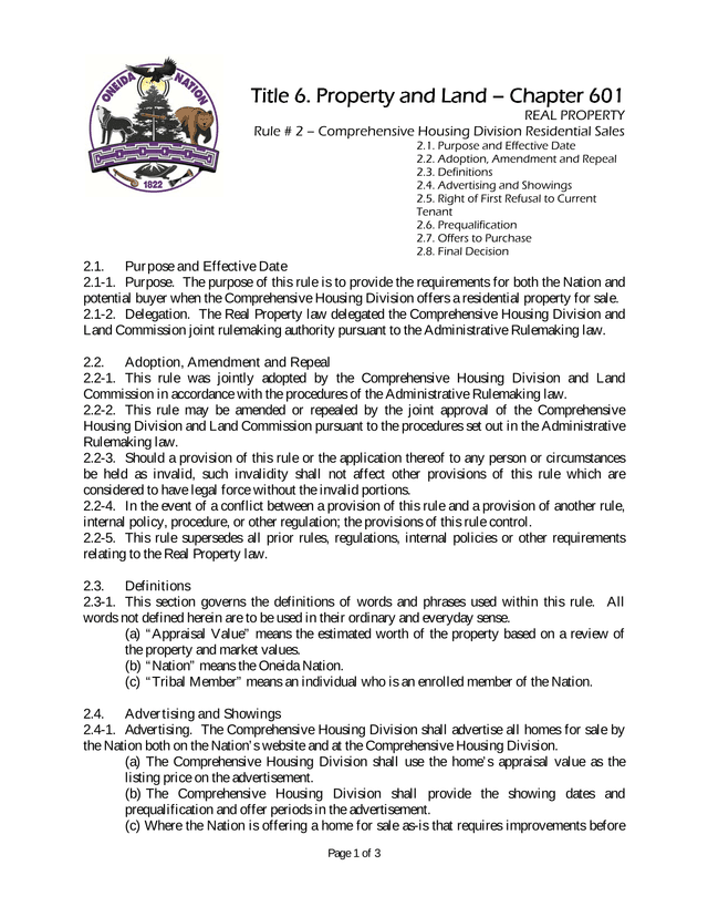 Title 6. Property And Land  Chapter 601 REAL PROPERTY Rule  2  Comprehensive Housing Division Reside screenshot