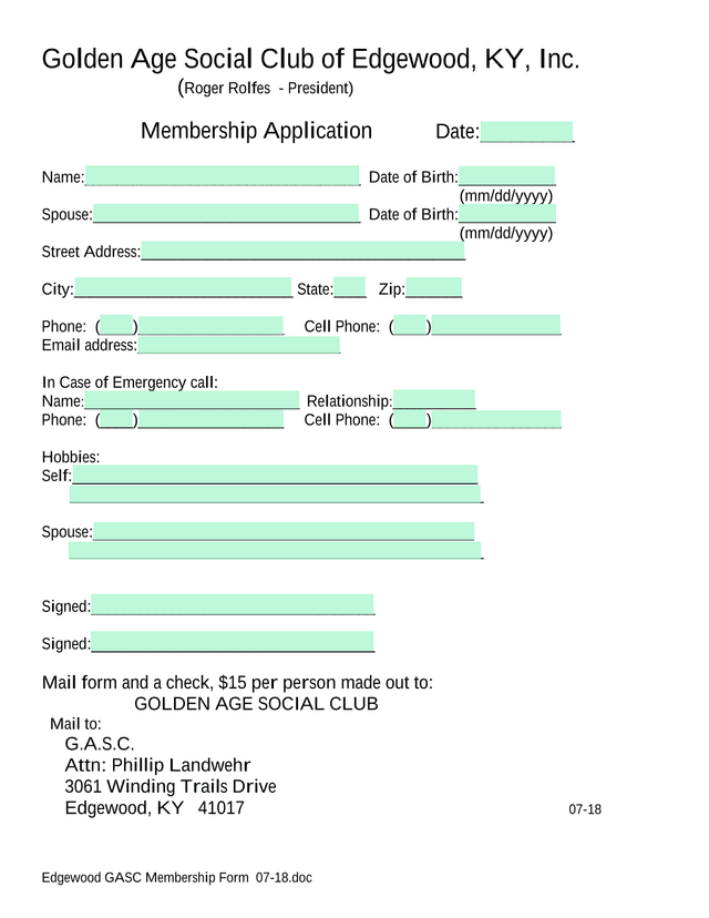 Edgewood GASC Membership Form screenshot