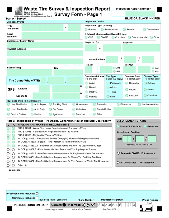 Waste Tire Survey  Inspection Report screenshot