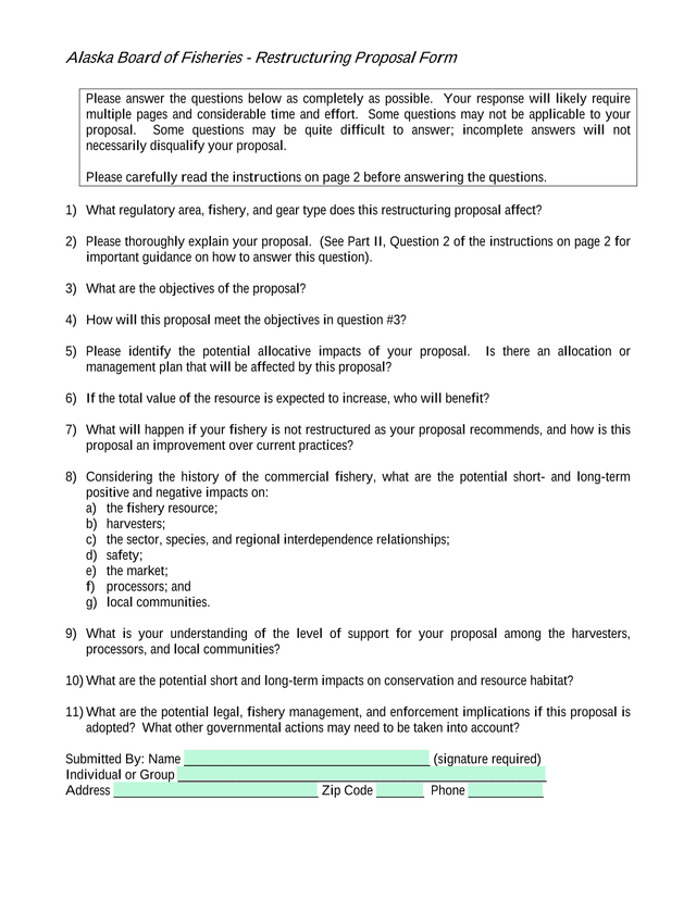Alaska Board Of Fisheries   Restructuring Proposal Form screenshot