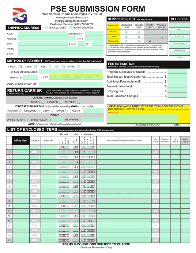 PSE SUBMISSION FORM screenshot