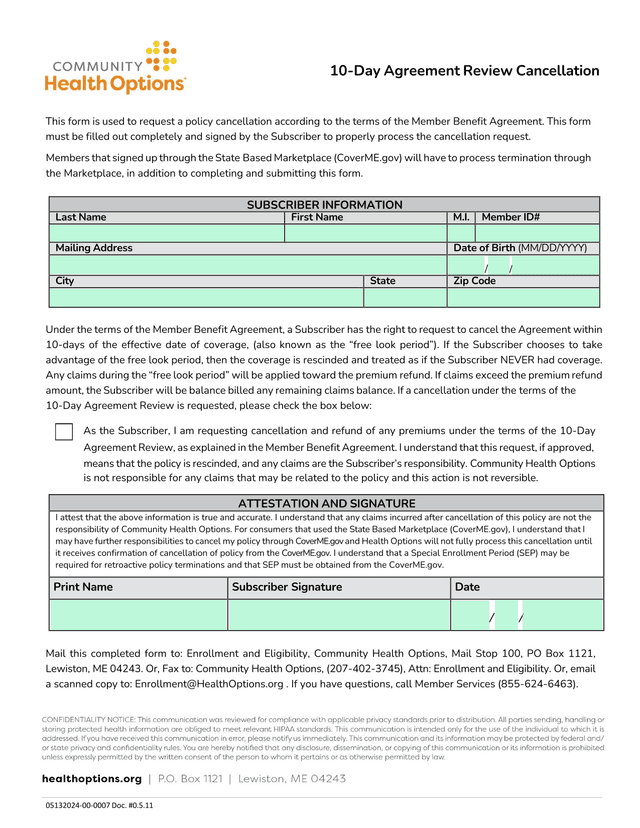 10 Day Agreement Review Cancellation screenshot