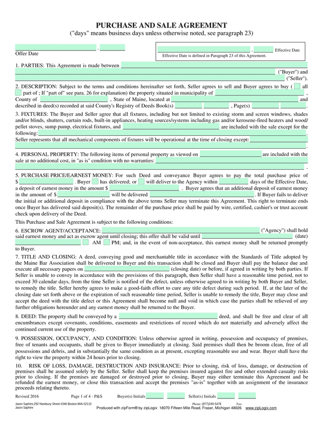 Purchase And Sale Agreement screenshot
