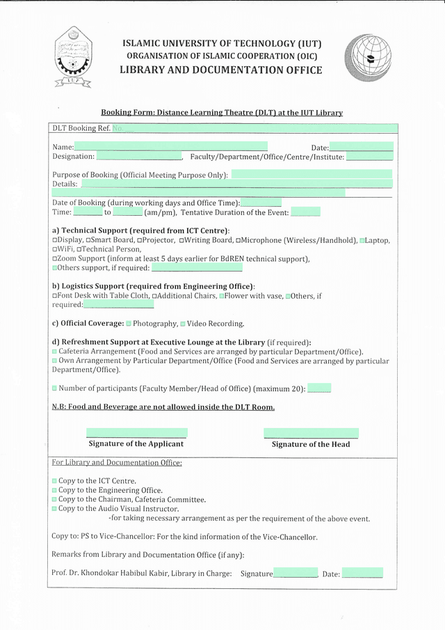 Booking Form Distance Learning Theatre (DLT) At The IUT Library screenshot