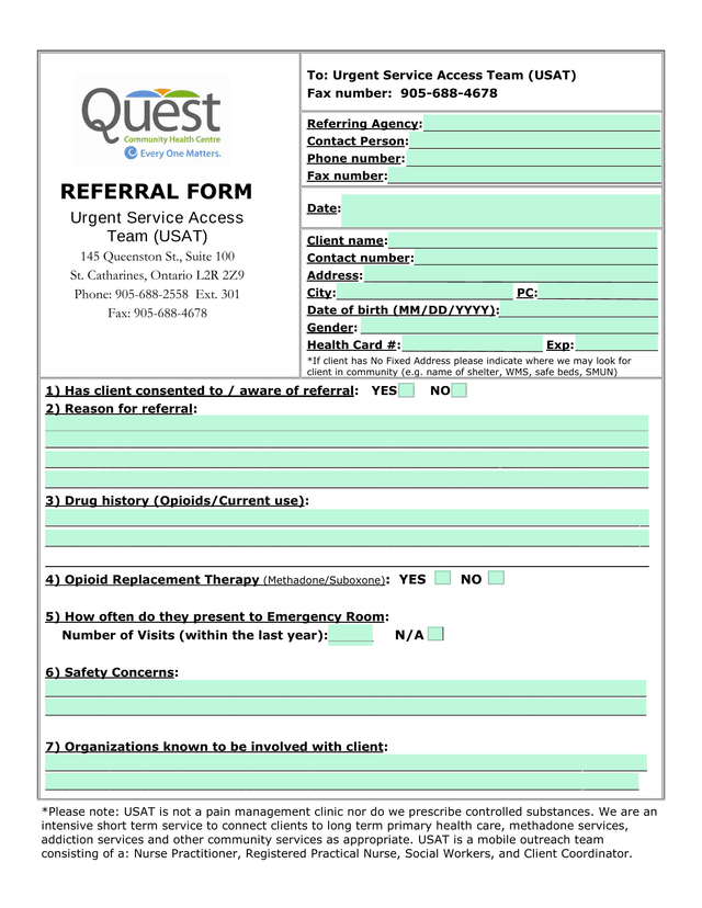USAT Referral Form screenshot