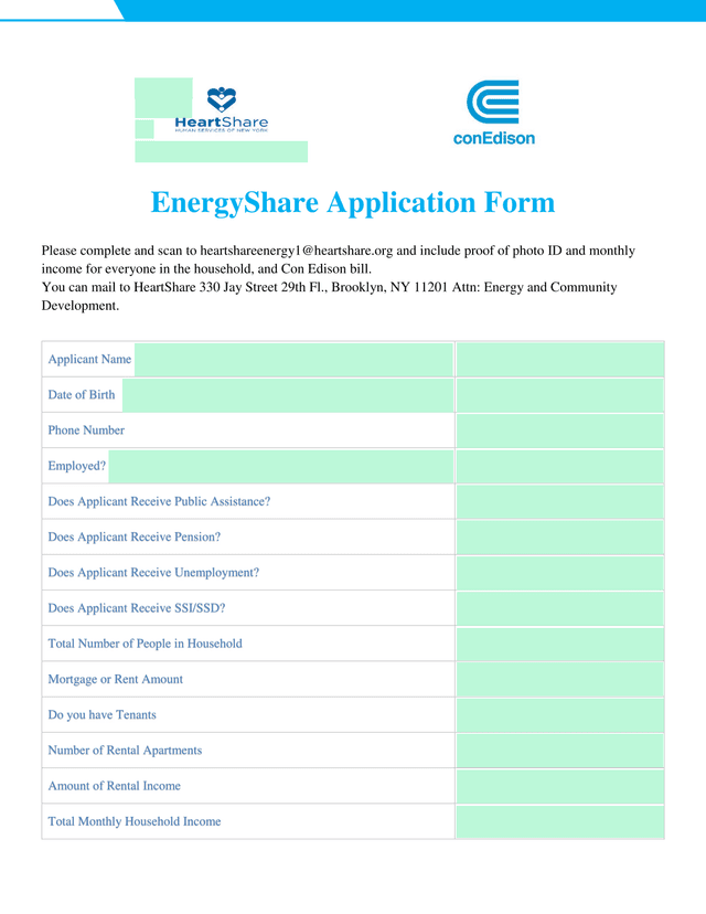 EnergyShare Application Form screenshot