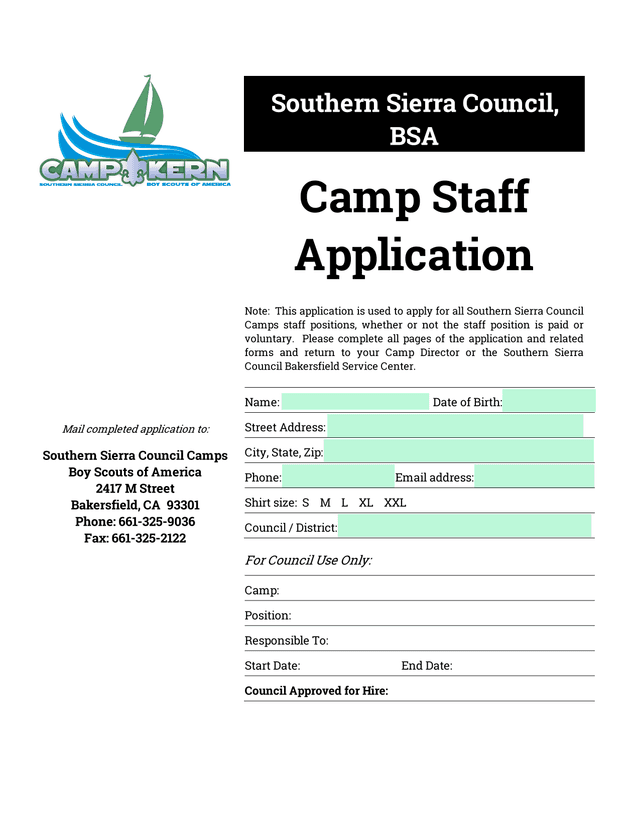 Camp Staff Application screenshot
