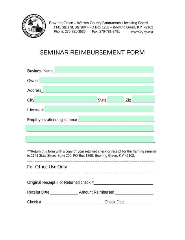 Seminar Reimbursement Form screenshot