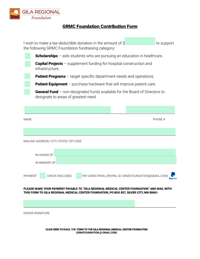 GRMC Foundation Contribution Form screenshot