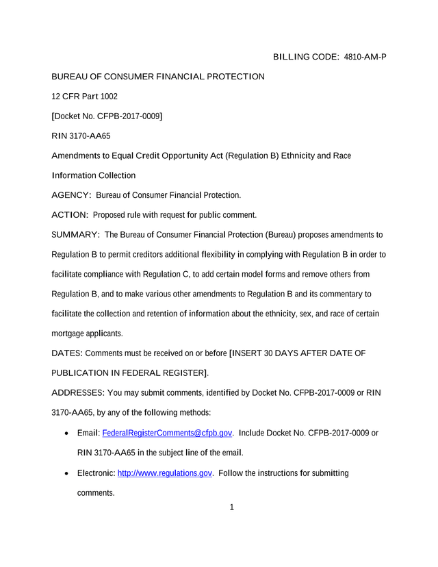 Amendments To Equal Credit Opportunity Act (Regulation B) Ethnicity And Race Information Collection screenshot