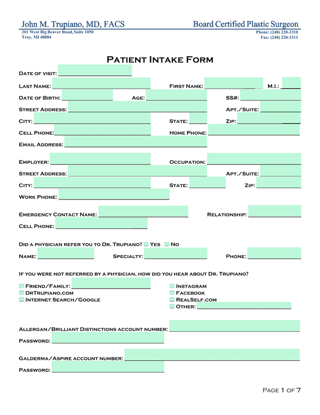 Patient Intake Form screenshot