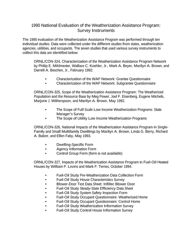 1990 National Evaluation Of The Weatherization Assistance Program Survey Instruments screenshot