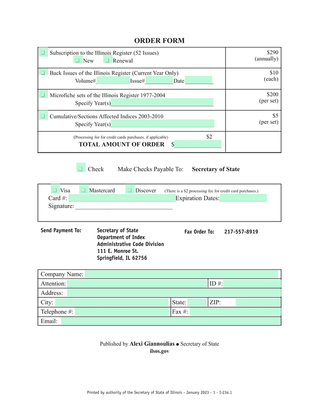 ORDER FORM screenshot
