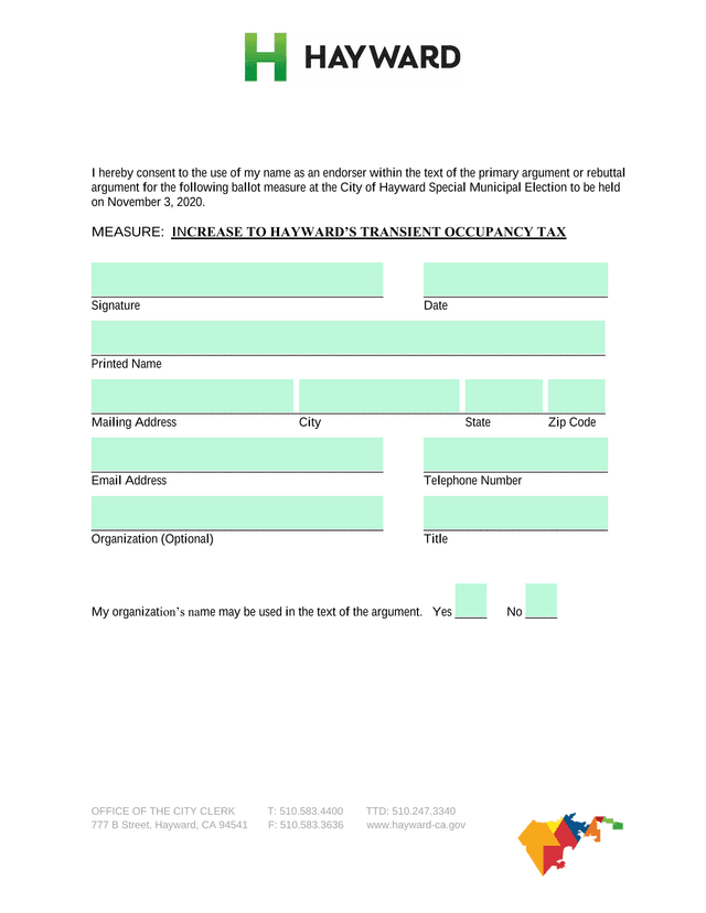 Endorsement Consent Form For Ballot Measure screenshot