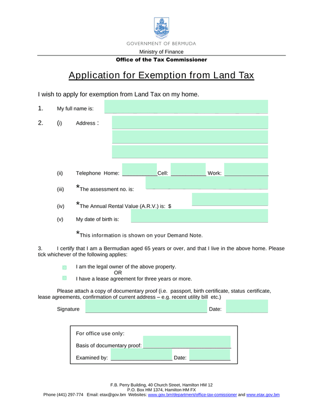 Application For Exemption From Land Tax screenshot