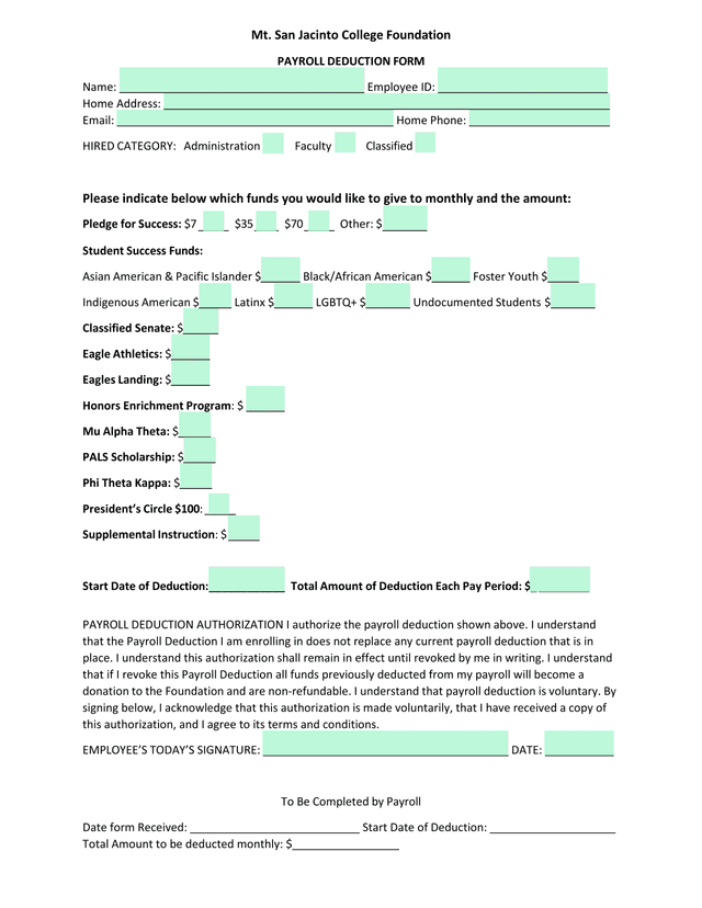 Payroll Deduction Form screenshot
