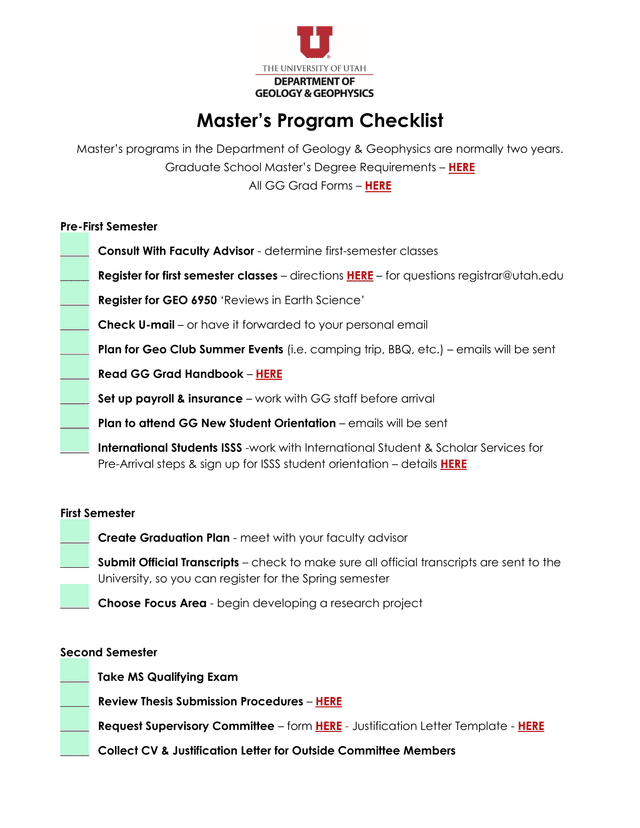 MasterS Program Checklist screenshot