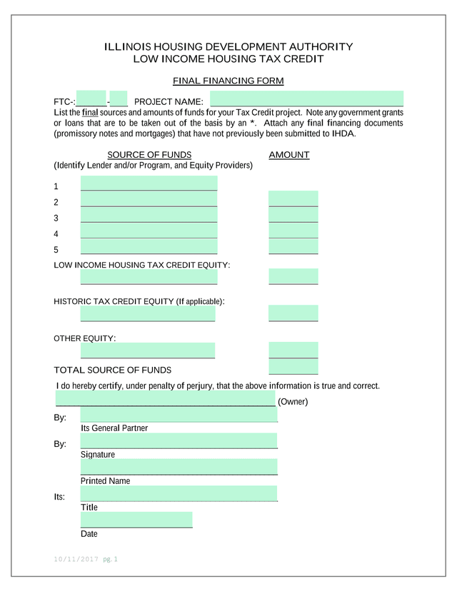 FINAL FINANCING FORM screenshot