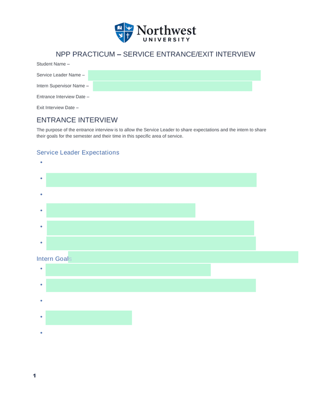 NPP PRACTICUM  SERVICE ENTRANCEEXIT INTERVIEW screenshot