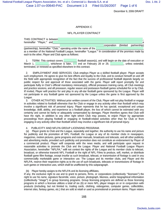 NFL Player Contract screenshot