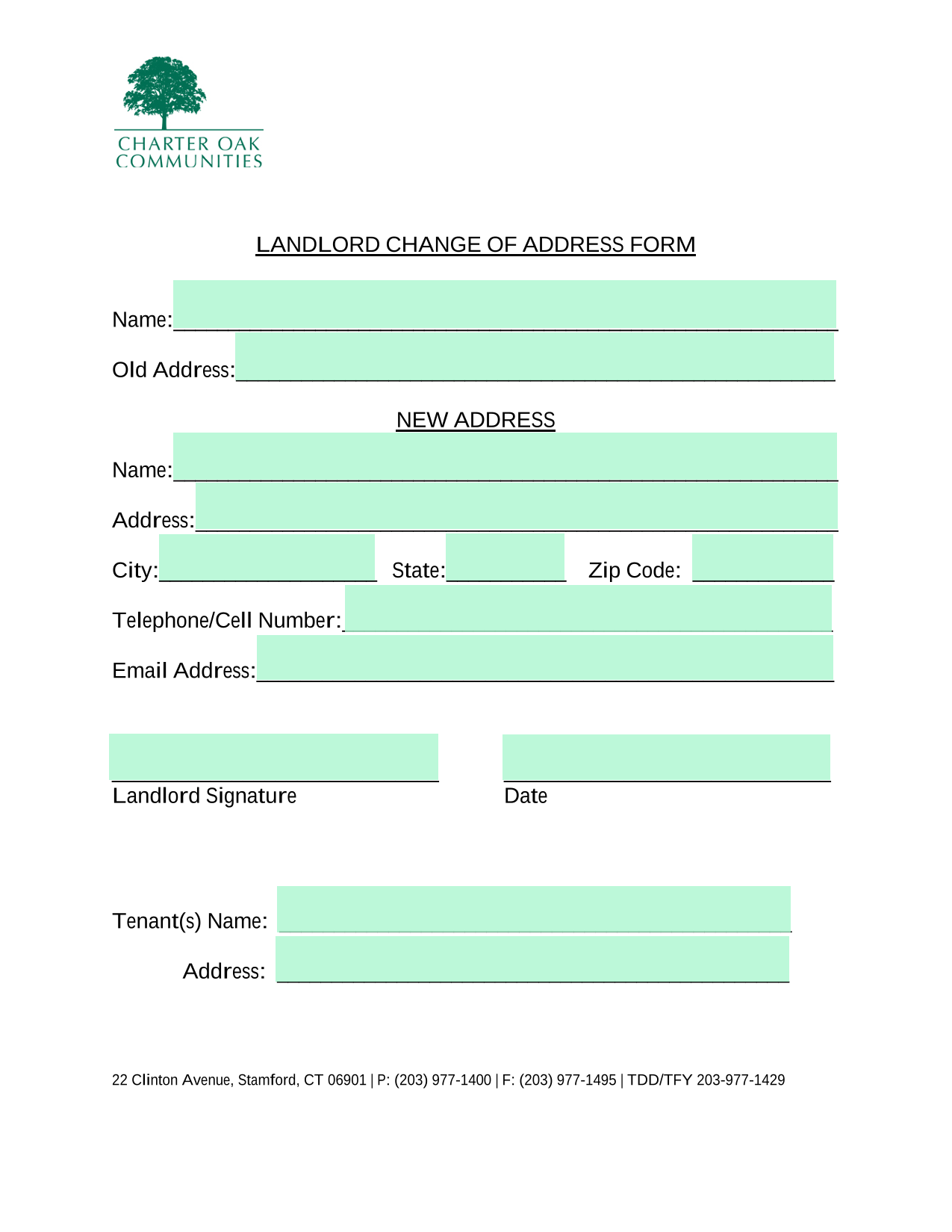 LANDLORD CHANGE OF ADDRESS FORM screenshot