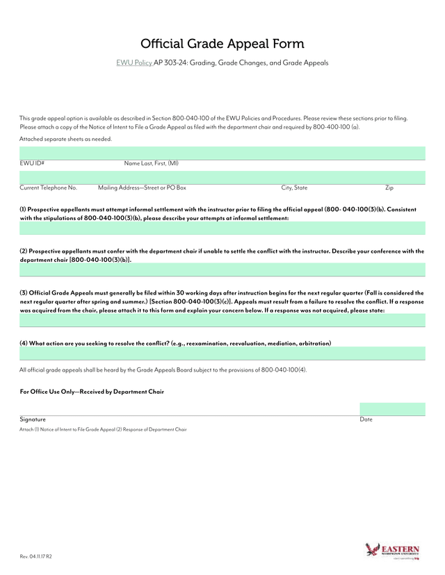 Official Grade Appeal Form screenshot