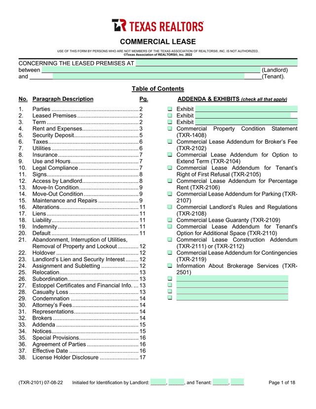 Commercial Lease screenshot