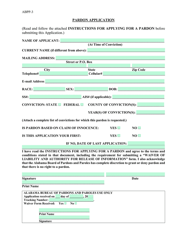 ABPP 3 PARDON APPLICATION screenshot