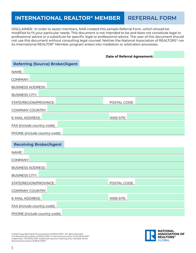 INTERNATIONAL REALTOR MEMBER REFERRAL FORM screenshot