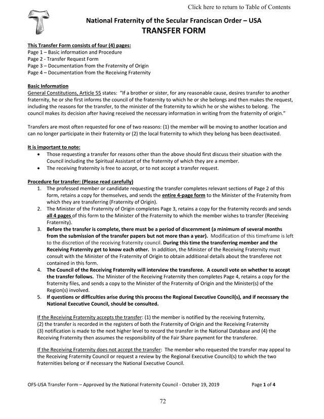OFS USA Transfer Form screenshot