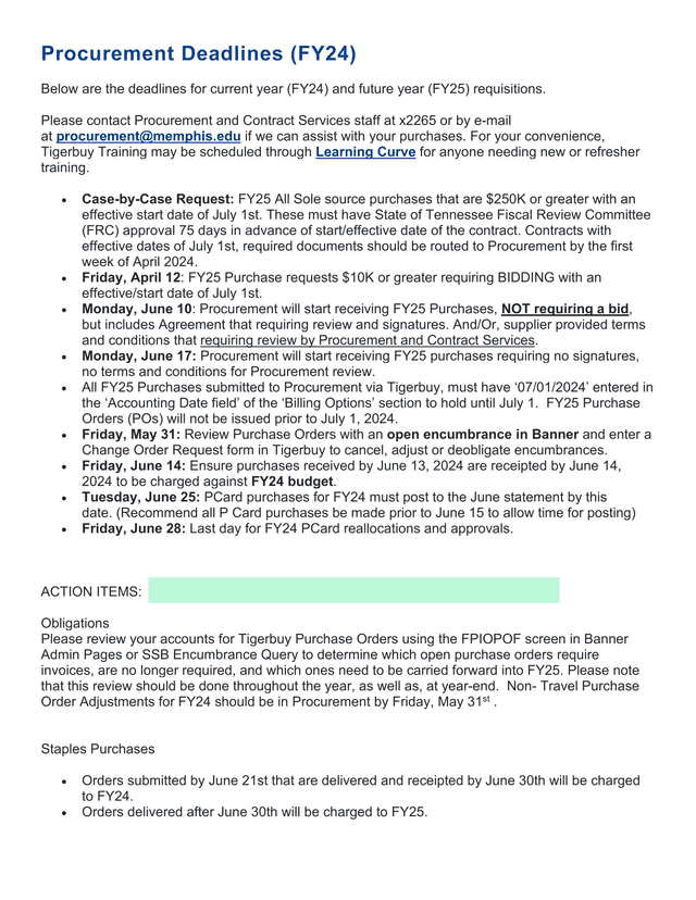 Procurement Deadlines (FY24) screenshot