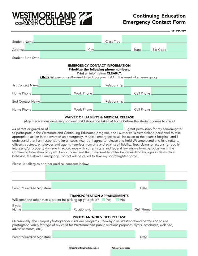 Emergency Contact Form screenshot
