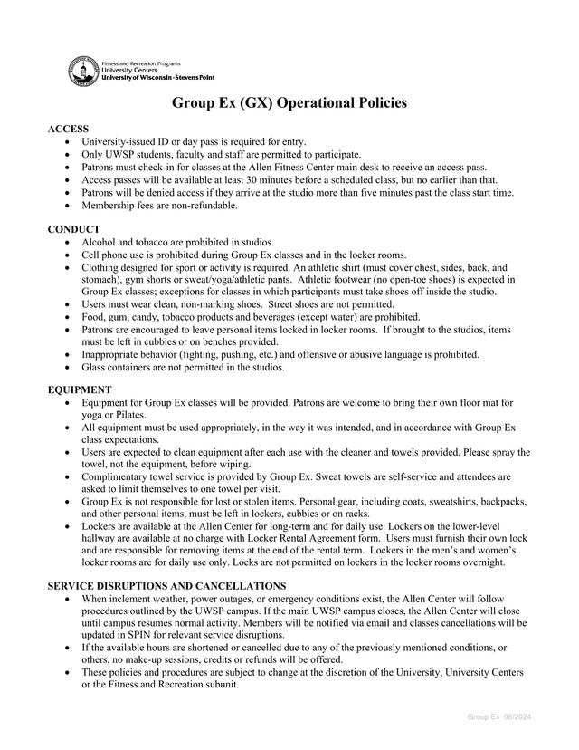 Group Ex Operational Policies screenshot