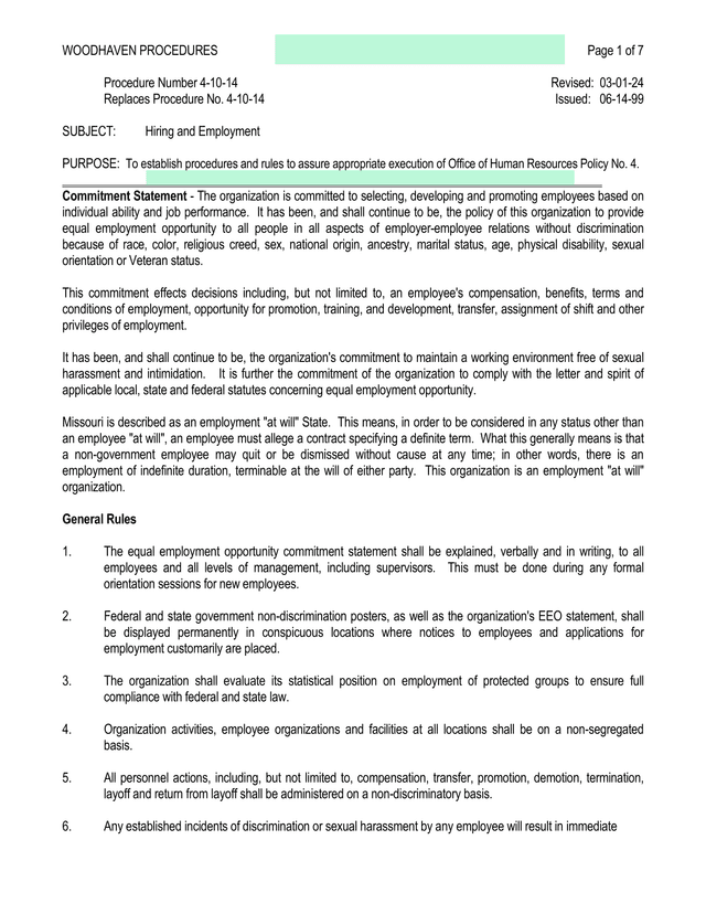 Woodhaven Procedures   Hiring And Employment screenshot