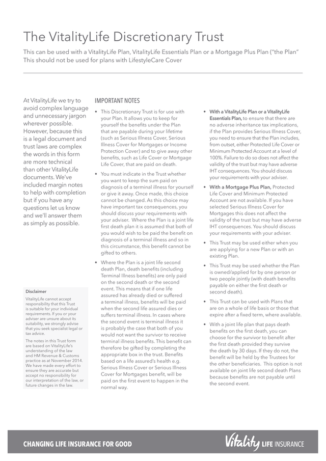 VitalityLife Discretionary Trust screenshot
