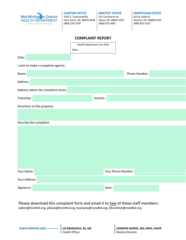 Complaint Report screenshot
