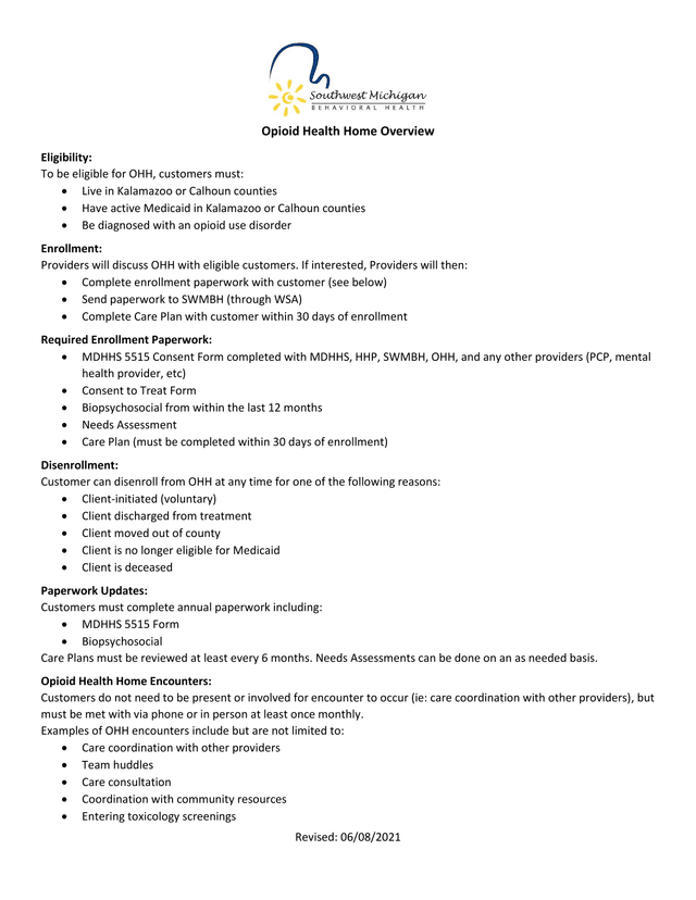 Opioid Health Home Overview screenshot