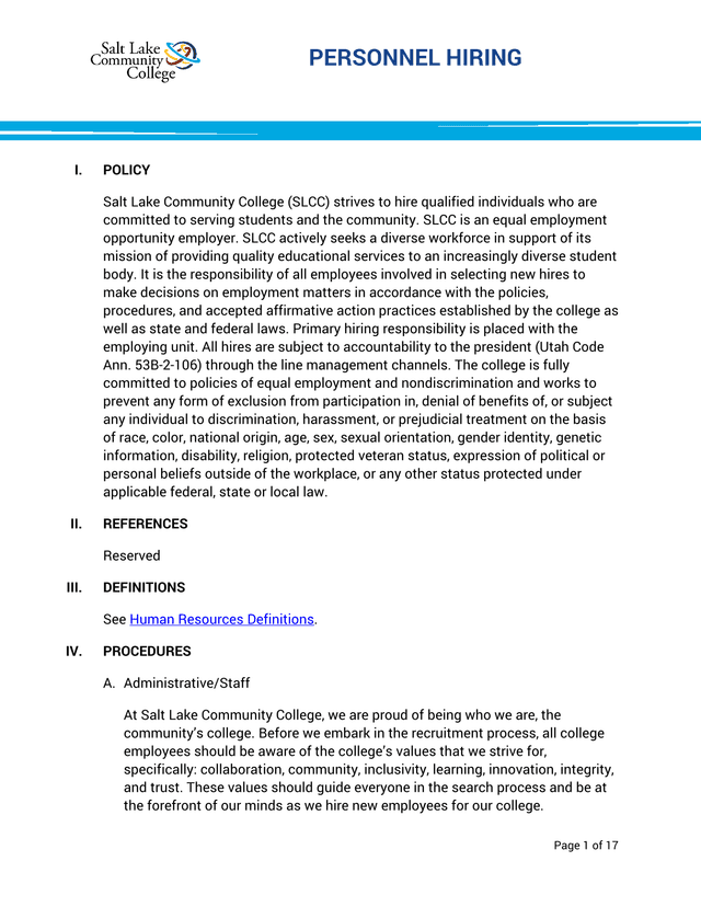 Personnel Hiring Policy screenshot