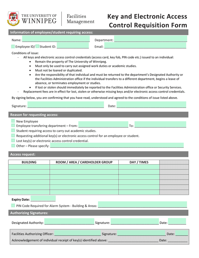 Key And Electronic Access Control Requisition Form screenshot