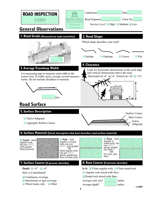 ROAD INSPECTION FORM screenshot