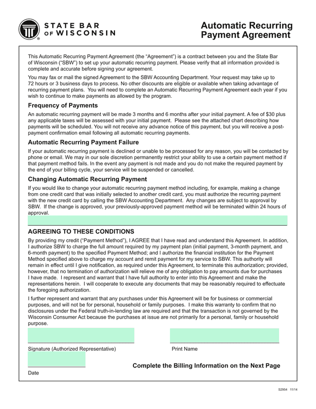 Automatic Recurring Payment Agreement screenshot