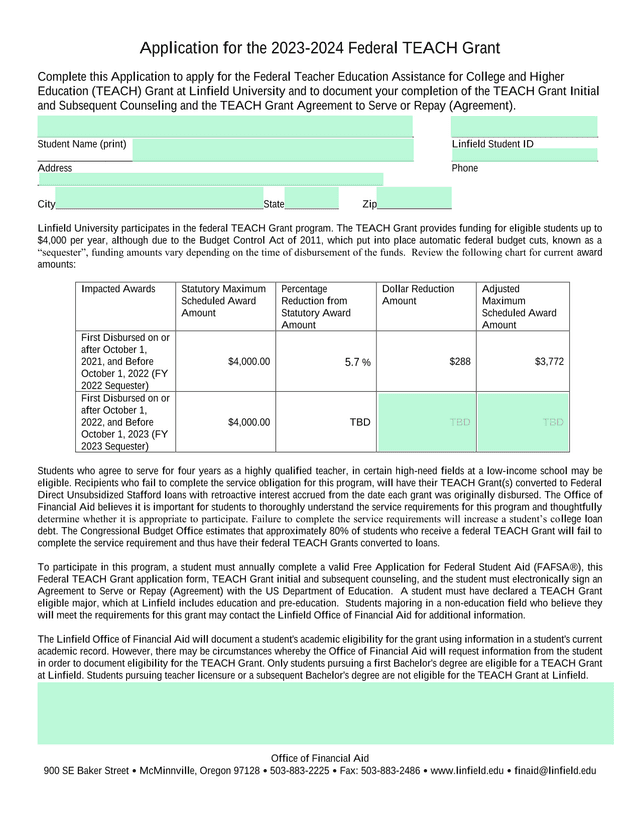 Application For The 2023 2024 Federal TEACH Grant screenshot