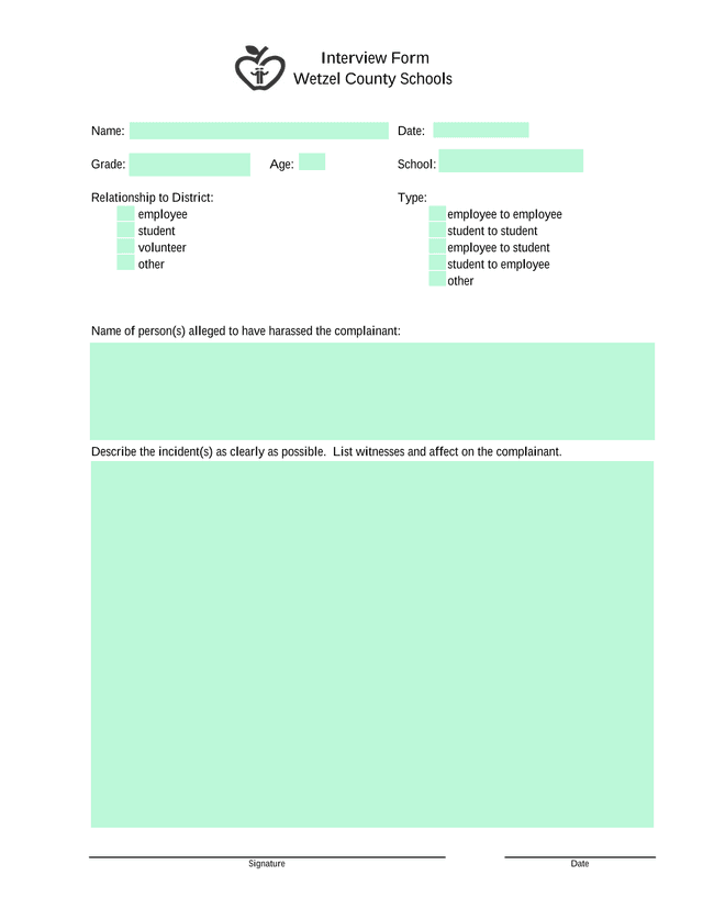 Interview Form screenshot