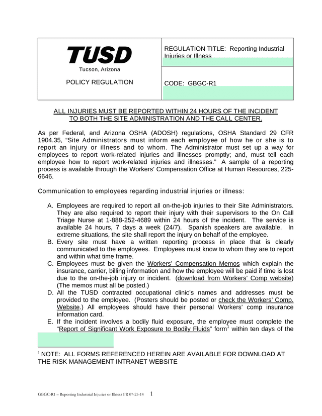GBGC R1  Reporting Industrial Injuries Or Illness screenshot