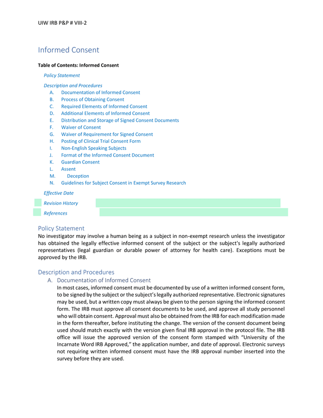 UIW IRB PP  VIII 2 Informed Consent screenshot
